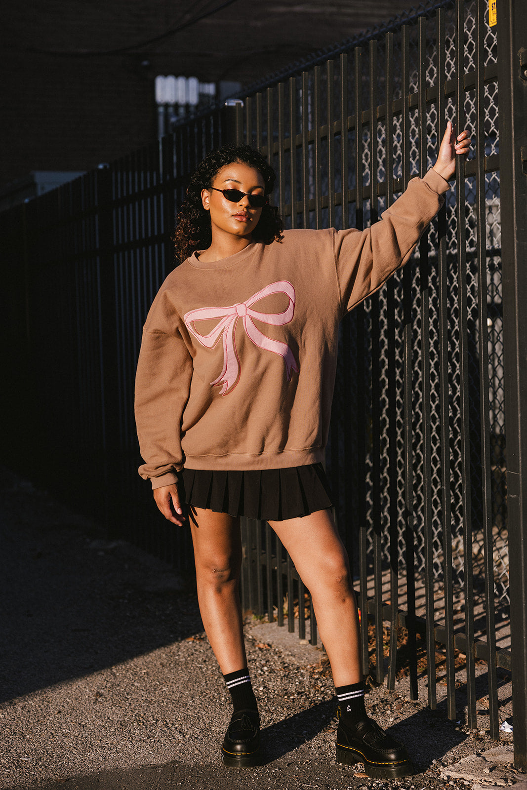 The Bow Oversized Crewneck in Latte