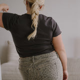 The Churro Bear Ruffle Trim Baby Tee in Vintage Black