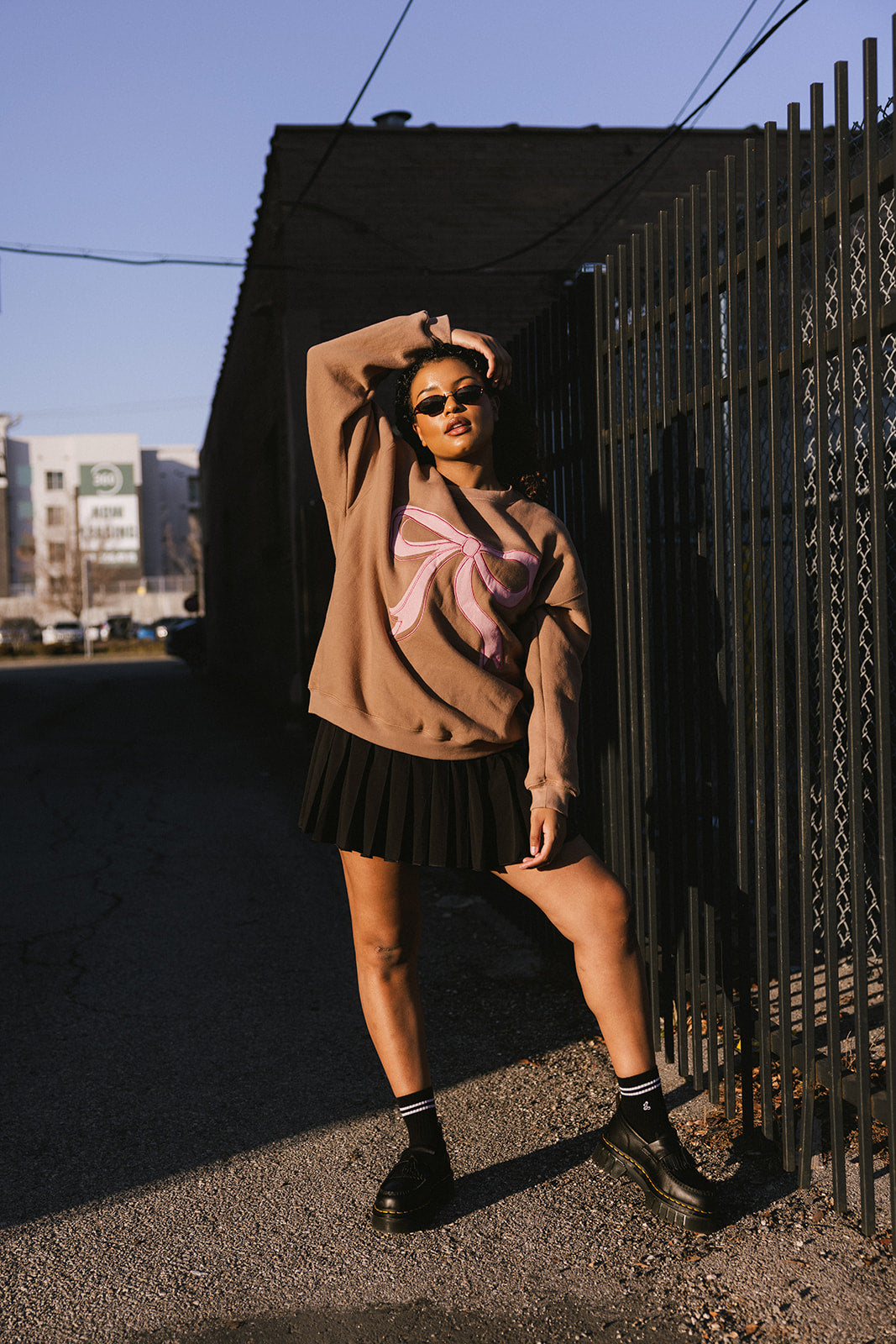 The Bow Oversized Crewneck in Latte