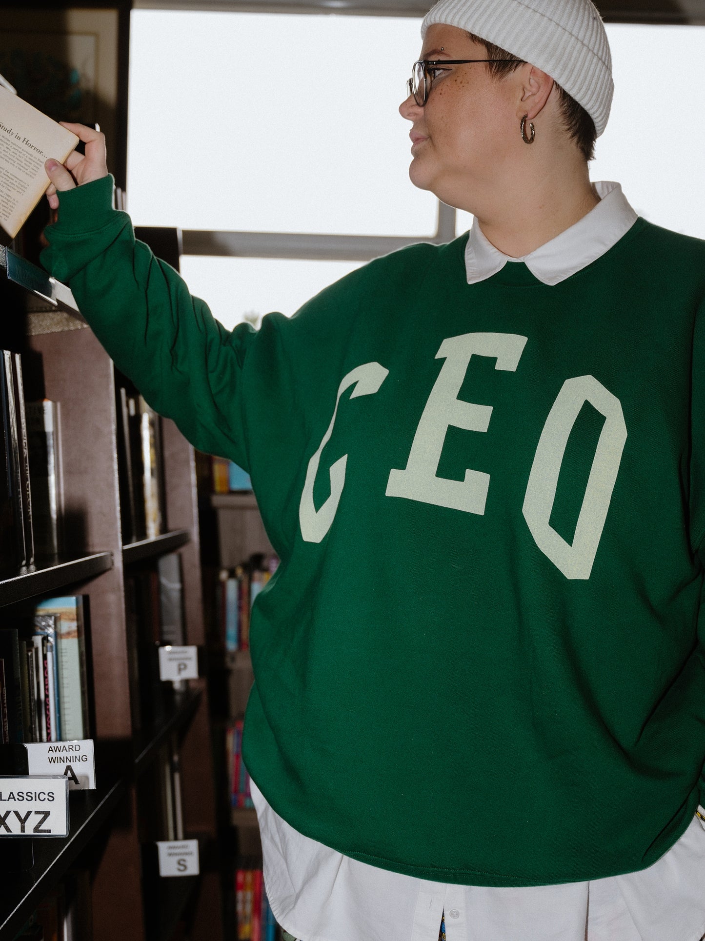 Kinzie Madsen x Subtle Dust: The CEO Oversized Crewneck in Emerald