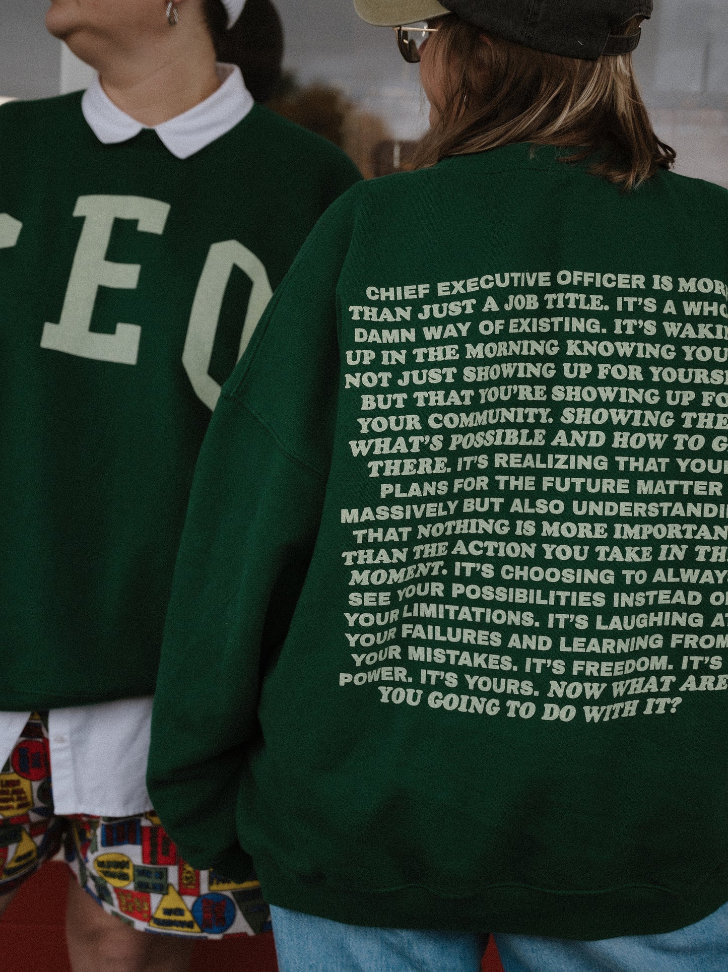 Kinzie Madsen x Subtle Dust: The CEO Oversized Crewneck in Emerald