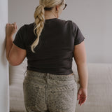 The Churro Bear Ruffle Trim Baby Tee in Vintage Black