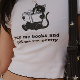 Shop Bibliophile x Subtle Dust: The Buy Me Books Ruffle Trim Baby Tee in White