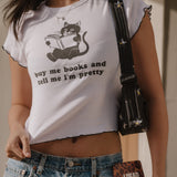 Shop Bibliophile x Subtle Dust: The Buy Me Books Ruffle Trim Baby Tee in White