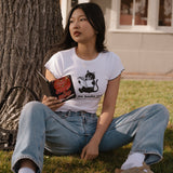 Shop Bibliophile x Subtle Dust: The Buy Me Books Ruffle Trim Baby Tee in White