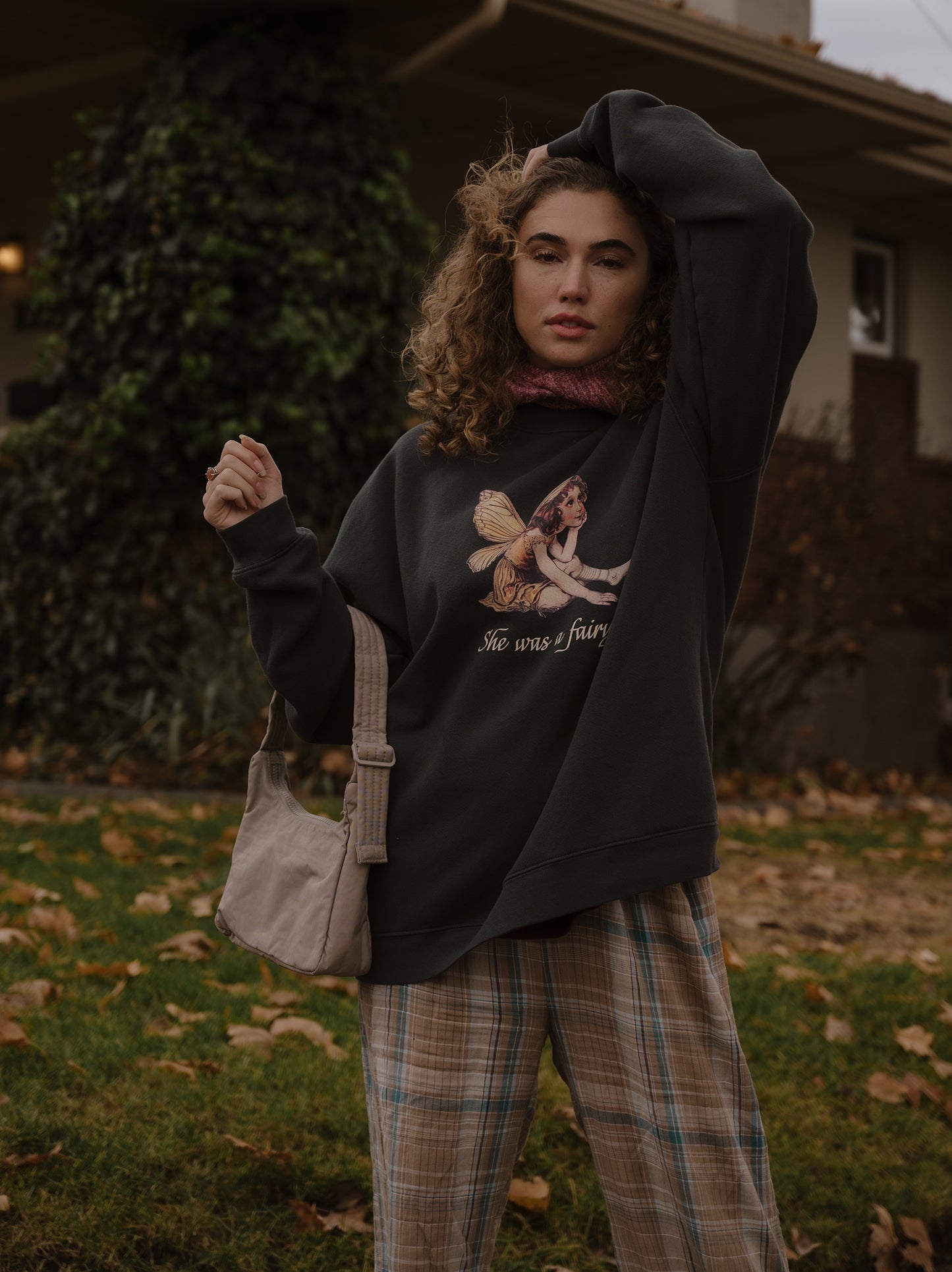 The She Was a Fairy Oversized Crewneck in Vintage Black