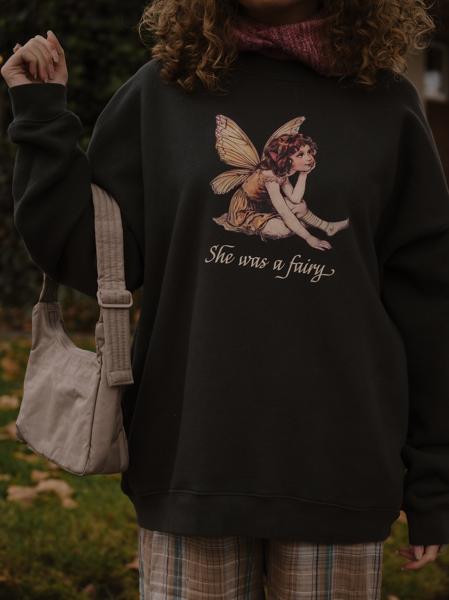 The She Was a Fairy Oversized Crewneck in Vintage Black