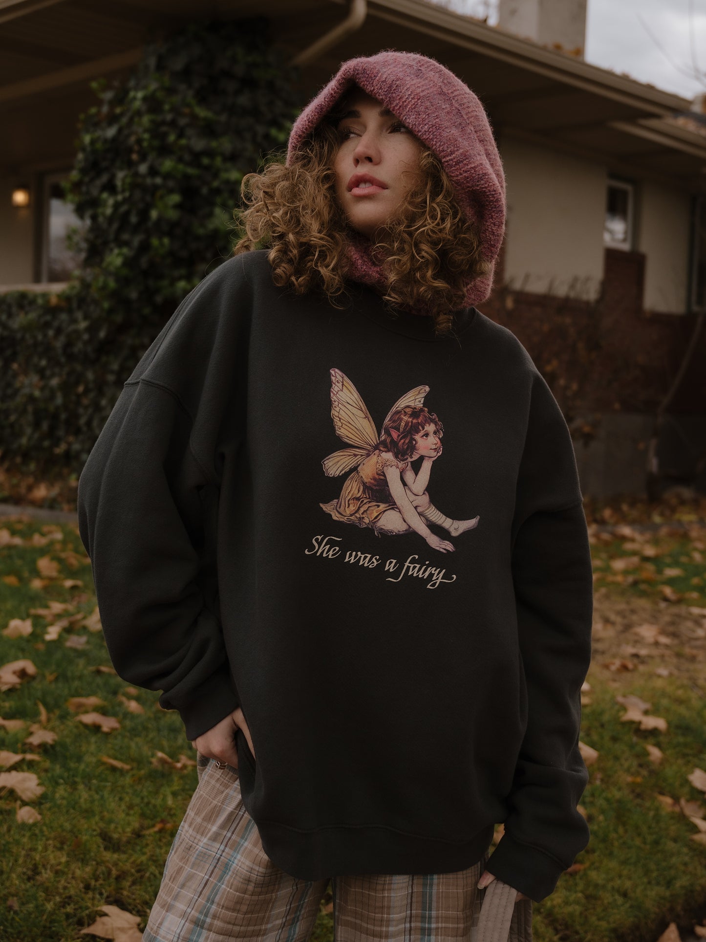 The She Was a Fairy Oversized Crewneck in Vintage Black