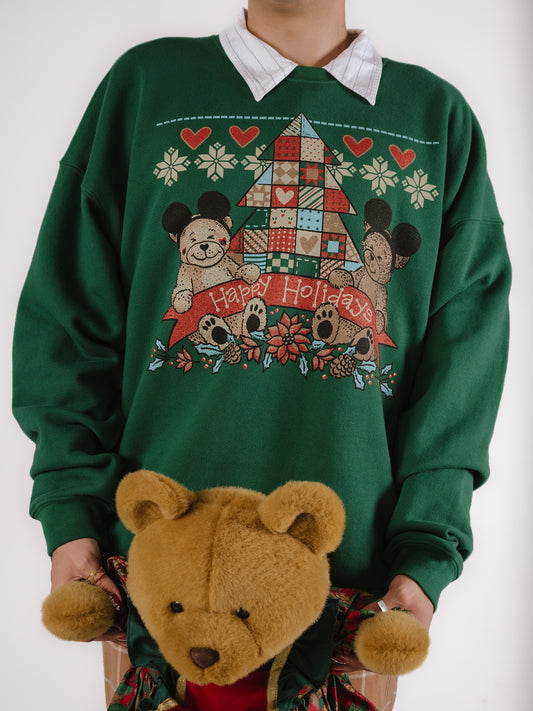 The Holiday Bears Oversized Crewneck in Emerald