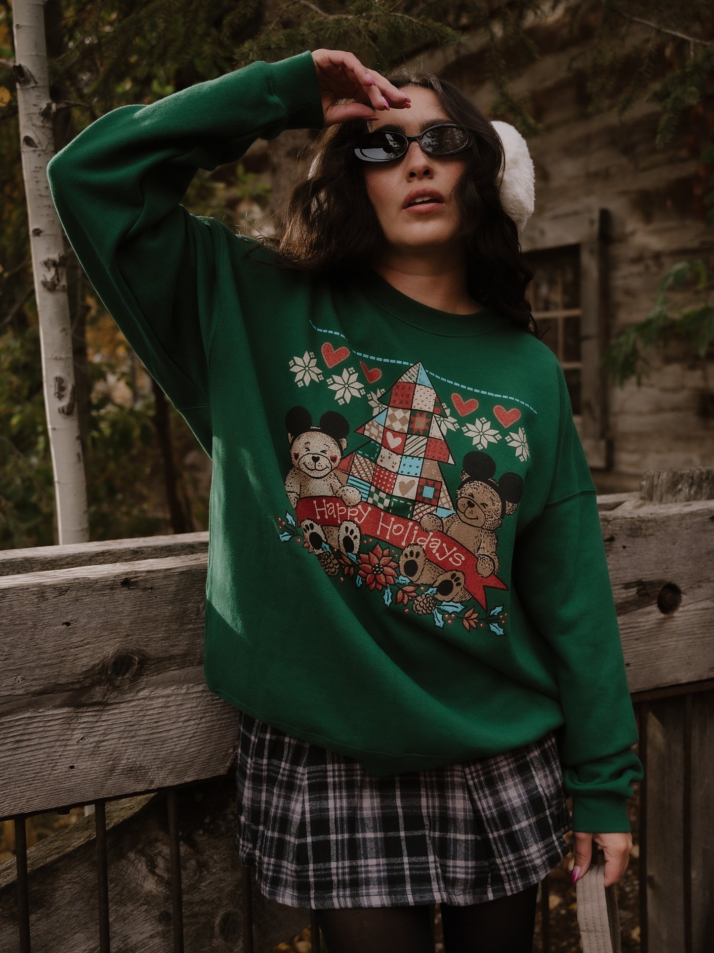 The Holiday Bears Oversized Crewneck in Emerald