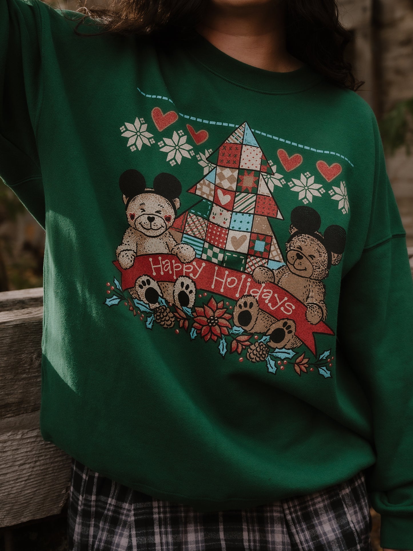 The Holiday Bears Oversized Crewneck in Emerald