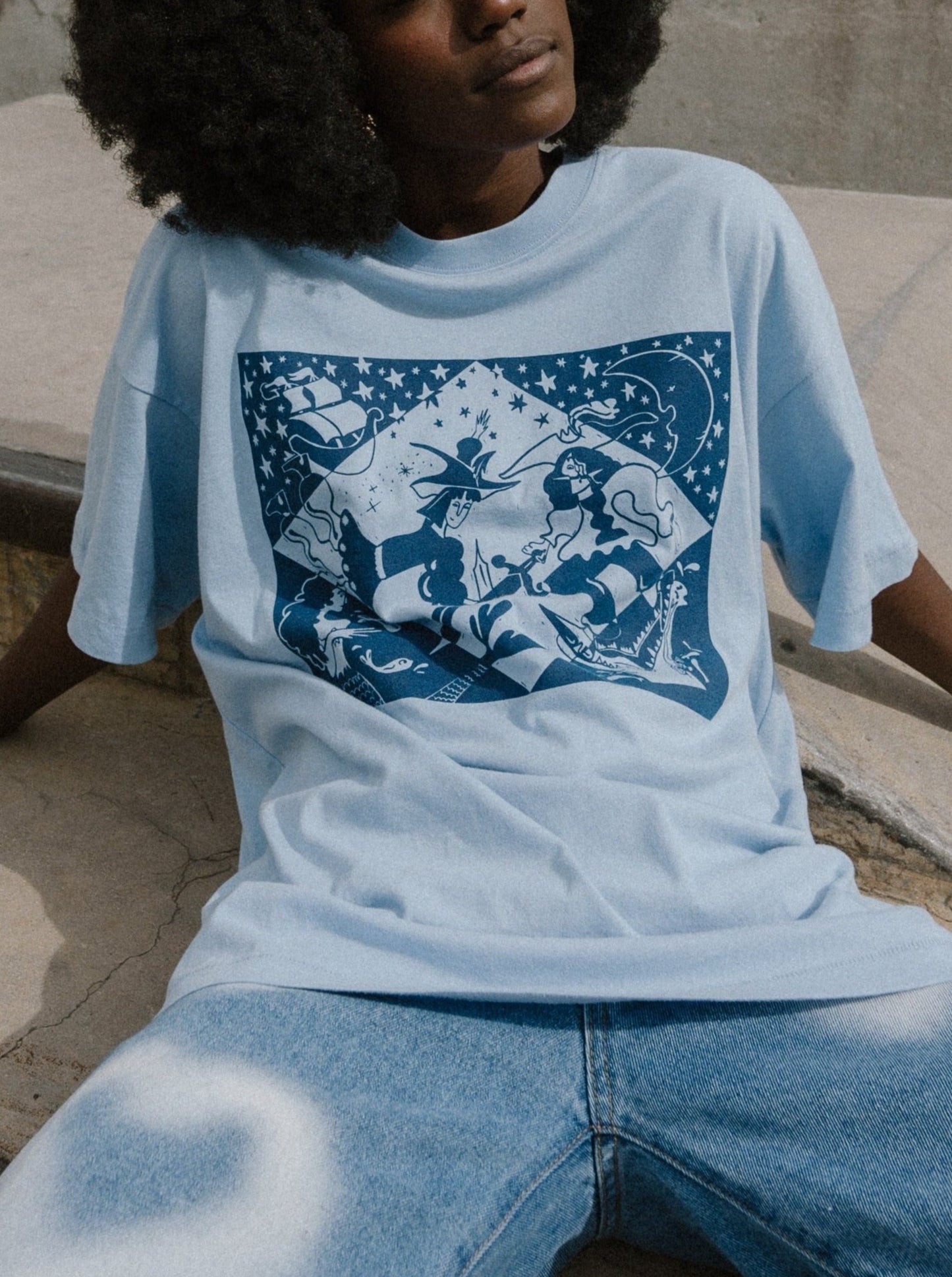 The Neverland Oversized Tee in Sky Blue