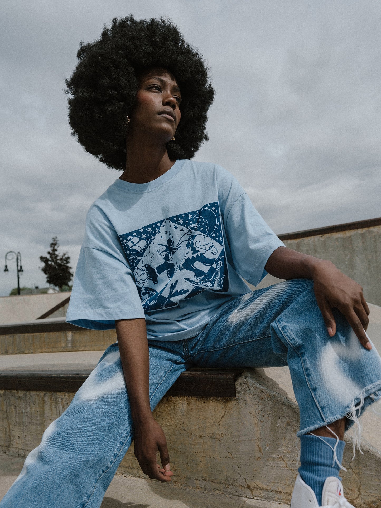 The Neverland Oversized Tee in Sky Blue