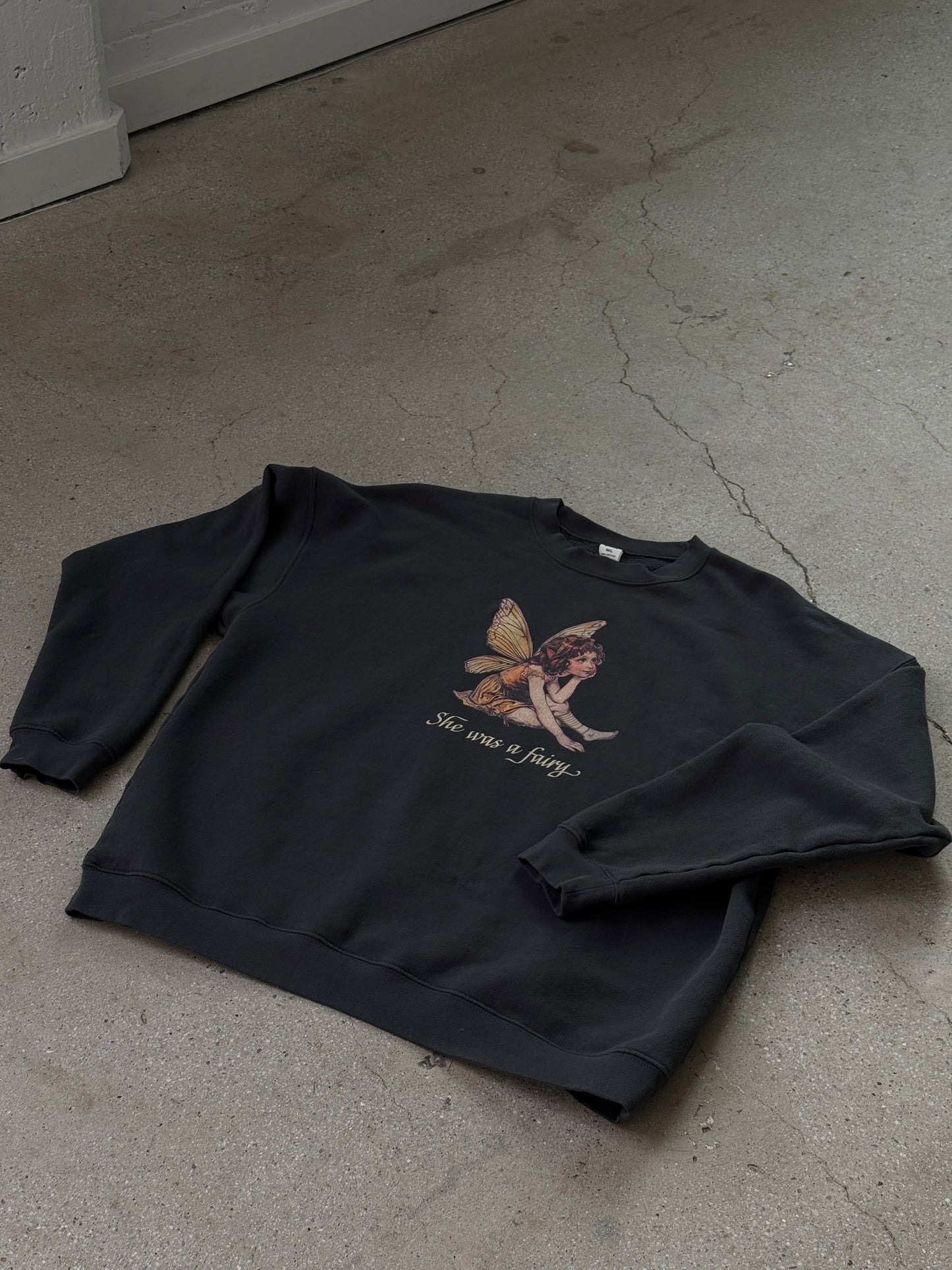 The She Was a Fairy Oversized Crewneck in Vintage Black