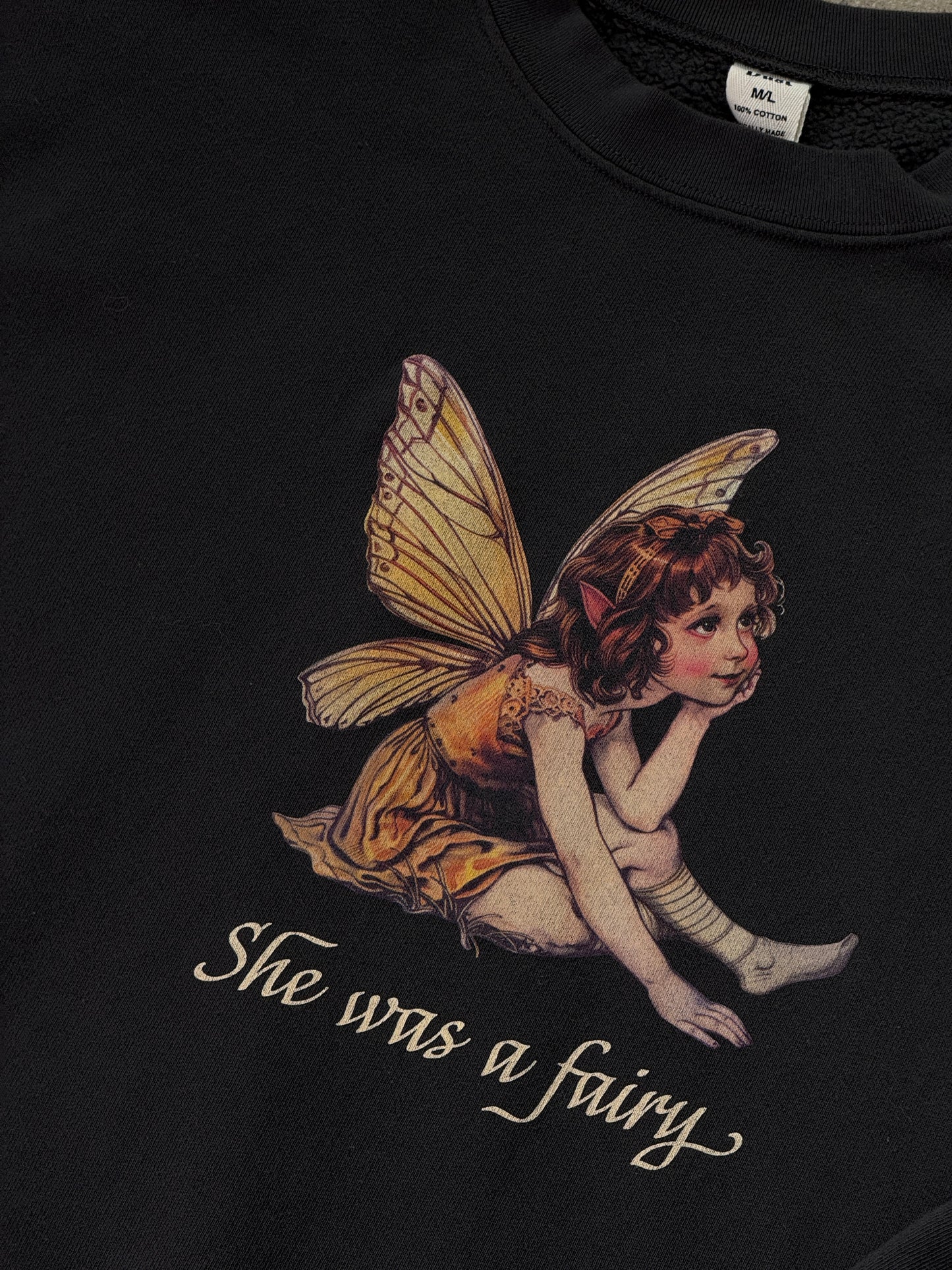 The She Was a Fairy Oversized Crewneck in Vintage Black