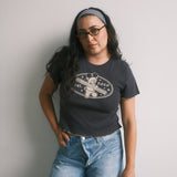 The Churro Bear Ruffle Trim Baby Tee in Vintage Black