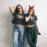 The Churro Bear Ruffle Trim Baby Tee in Vintage Black