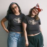 The Churro Bear Ruffle Trim Baby Tee in Vintage Black