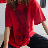 The M Mouse Park Bear Oversized Tee in Red