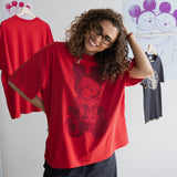 The M Mouse Park Bear Oversized Tee in Red