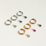The Princess Teardrop Hoops in Titanium | Green Aventurine
