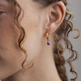 The Princess Teardrop Hoops in Titanium | Purple Opal