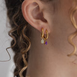 The Princess Teardrop Hoops in Titanium | Green Aventurine