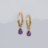 The Princess Teardrop Hoops in Titanium | Purple Opal