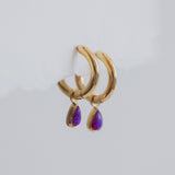 The Princess Teardrop Hoops in Titanium | Purple Opal