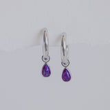 The Princess Teardrop Hoops in Titanium | Purple Opal
