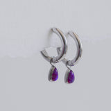 The Princess Teardrop Hoops in Titanium | Purple Opal