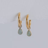 The Princess Teardrop Hoops in Titanium | Green Aventurine