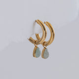 The Princess Teardrop Hoops in Titanium | Green Aventurine