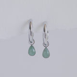 The Princess Teardrop Hoops in Titanium | Green Aventurine