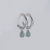 The Princess Teardrop Hoops in Titanium | Green Aventurine