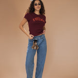 The Villain Baby Tee in Maroon