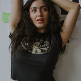 The Churro Bear Ruffle Trim Baby Tee in Vintage Black