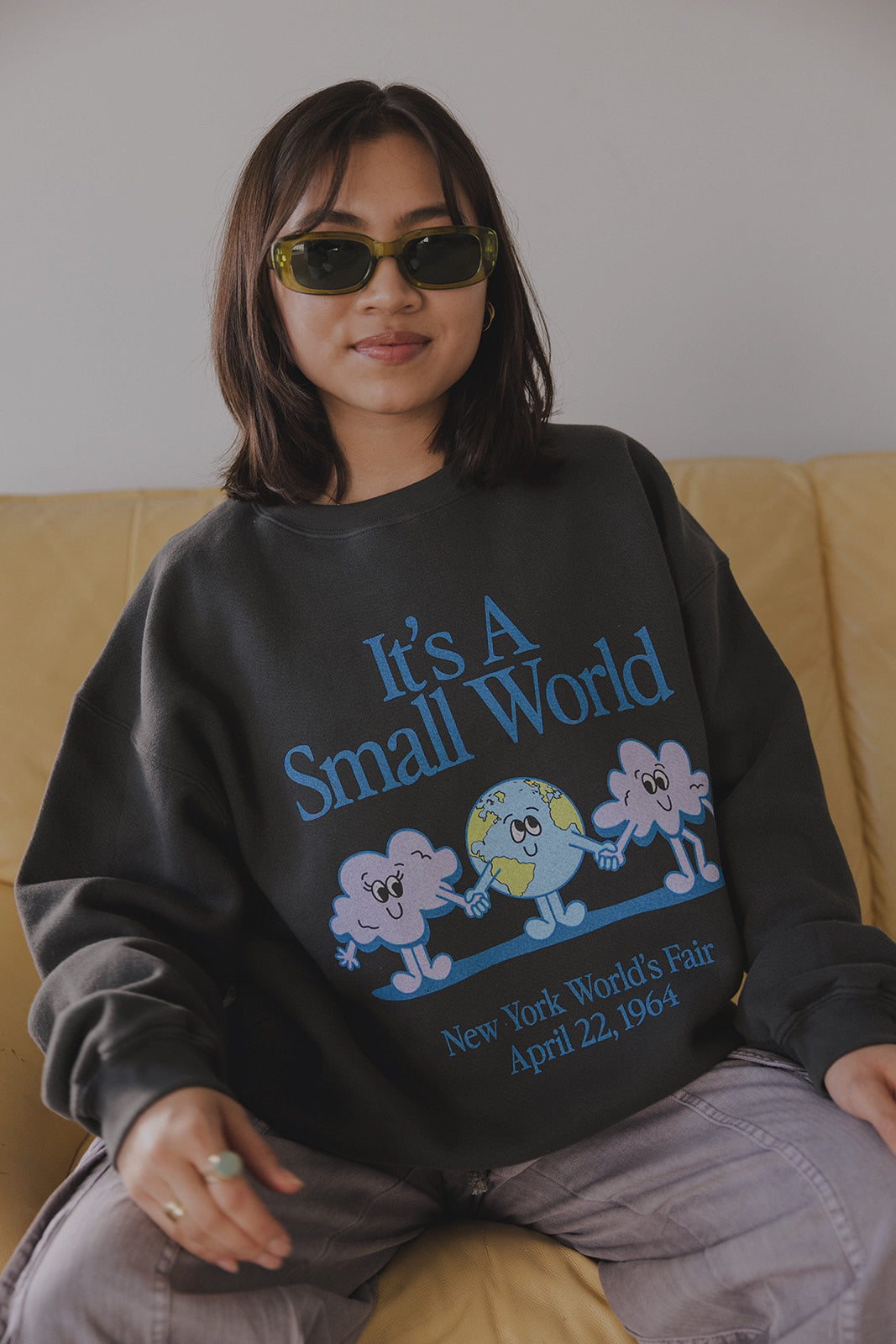 The Small World Oversized Crewneck in Vintage Black
