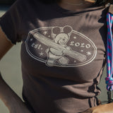 The Churro Bear Ruffle Trim Baby Tee in Mocha