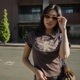 The Churro Bear Ruffle Trim Baby Tee in Mocha