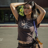 The Churro Bear Ruffle Trim Baby Tee in Mocha