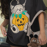 The Pumpkin Bear Oversized Tee in Vintage Black